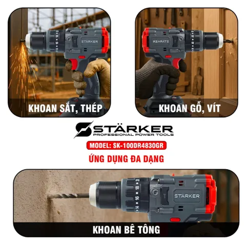 Máy Khoan Pin 21V Brushless, Mũi 13mm, Lực Siết 100N·m, Màu Xám Đỏ - ảnh 6