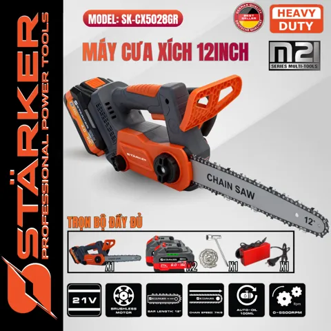 Máy Cưa Xích Pin 12 Inch Brushless 900W, Màu Cam - ảnh 11