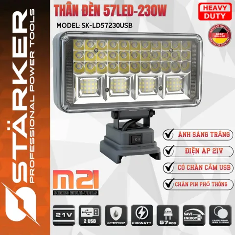 Đèn LED Cầm Tay Pin 21V, 16-57 Bóng Siêu Sáng, Công Suất 48W-230W, Xoay 180°, Chân Pin M21, Có Cổng USB - ảnh 9