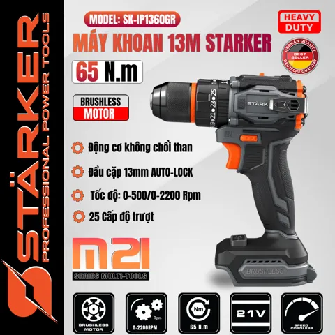 Máy Khoan Pin 21V Brushless, Mũi 13mm, Có Búa, Màu Cam - ảnh 11