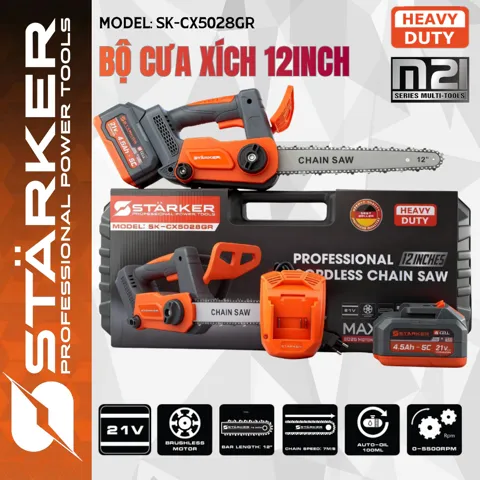 Máy Cưa Xích Pin 12 Inch Brushless 900W, Màu Cam - ảnh 8
