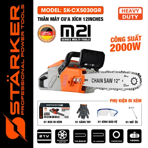 Máy Cưa Xích Pin 12 Inch Brushless 1000W, Tốc Độ 6500rpm, Cắt 30cm - ảnh 12