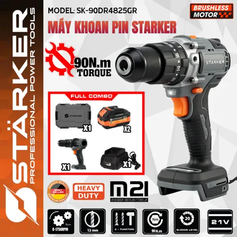 Máy Khoan Pin 21V Brushless, Mũi 13mm, Lực Siết 90N·m, Màu Xám Cam - ảnh 9