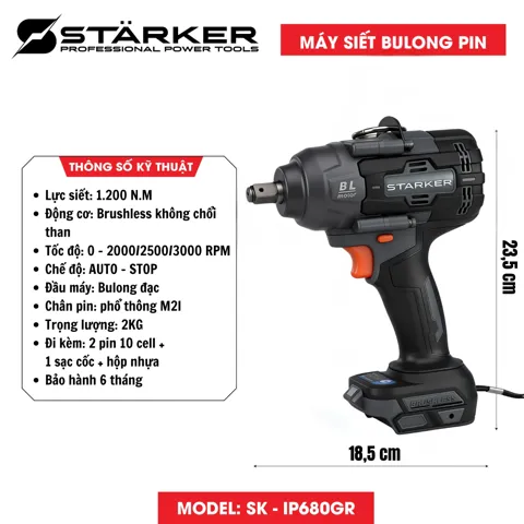 Máy Siết Bulong Pin 20V Brushless, Lực Siết 1200N·m, 3 Cấp Tốc Độ, Đầu Bulong Đặc - ảnh 4