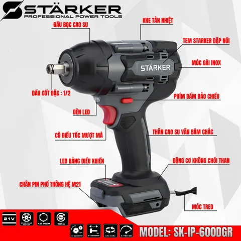 Máy Siết Bulong Pin 20V Brushless, Lực Siết 700N·m, Auto-Stop, Chân Pin M21 - ảnh 3
