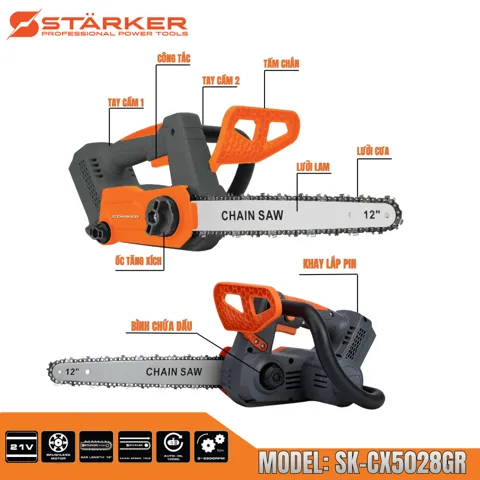 Máy Cưa Xích Pin 12 Inch Brushless 900W, Màu Cam - ảnh 2