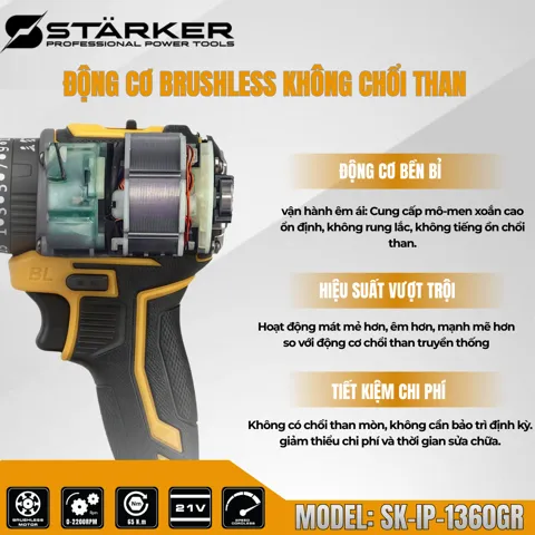 Máy Khoan Pin 21V Brushless, Mũi 13mm, Có Búa, Màu Vàng - ảnh 11