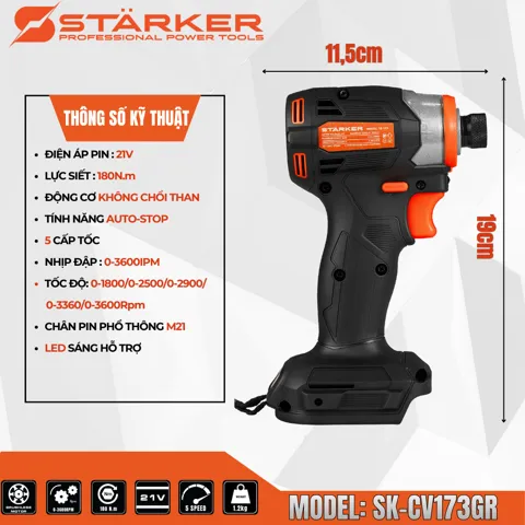 Máy Bắn Vít Pin 21V Brushless, Lực Siết 180N·m, 5 Cấp Tốc - ảnh 7