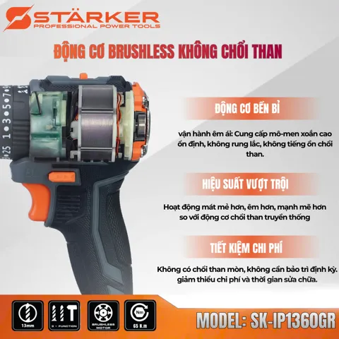 Máy Khoan Pin 21V Brushless, Mũi 13mm, Có Búa, Màu Cam - ảnh 10