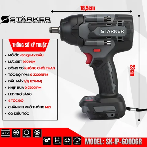 Máy Siết Bulong Pin 20V Brushless, Lực Siết 700N·m, Auto-Stop, Chân Pin M21 - ảnh 4