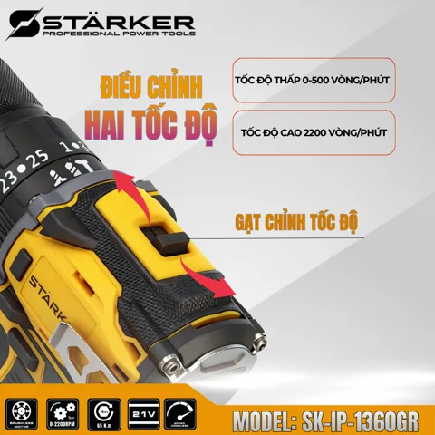 Máy Khoan Pin 21V Brushless, Mũi 13mm, Có Búa, Màu Vàng - ảnh 4