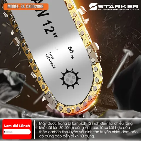 Máy Cưa Xích Pin 12 Inch Brushless 900W, Màu Cam - ảnh 3