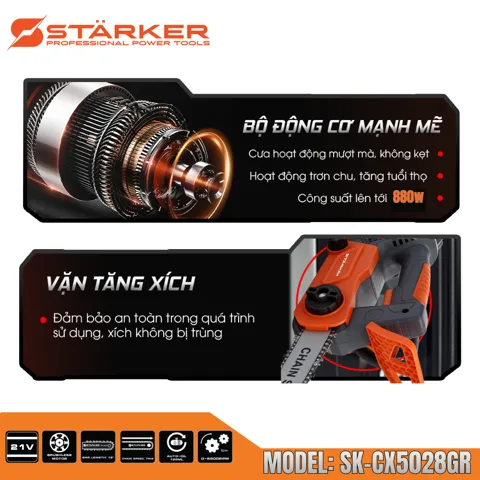 Máy Cưa Xích Pin 12 Inch Brushless 900W, Màu Cam - ảnh 4