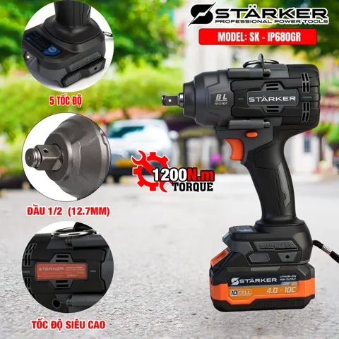 Máy Siết Bulong Pin 20V Brushless, Lực Siết 1200N·m, 3 Cấp Tốc Độ, Đầu Bulong Đặc - ảnh 3