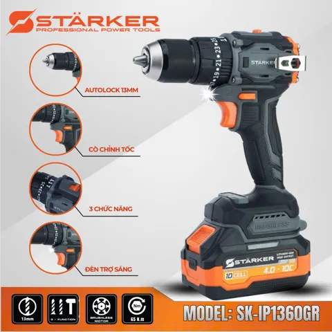 Máy Khoan Pin 21V Brushless, Mũi 13mm, Có Búa, Màu Cam - ảnh 5
