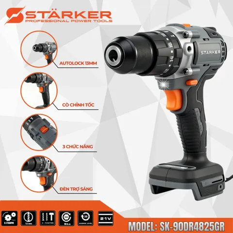 Máy Khoan Pin 21V Brushless, Mũi 13mm, Lực Siết 90N·m, Màu Xám Cam - ảnh 8