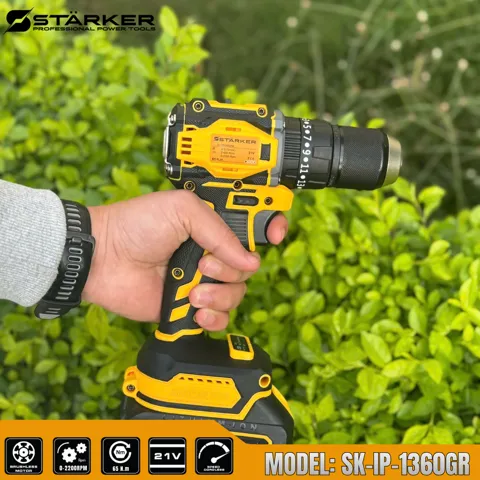 Máy Khoan Pin 21V Brushless, Mũi 13mm, Có Búa, Màu Vàng - ảnh 7