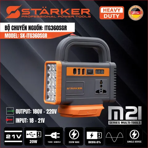 Bộ Chuyển Nguồn Pin 21V Ra 220V, 200W, Sin Chuẩn, Đèn LED 10W, USB 20W - ảnh 8