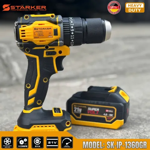 Máy Khoan Pin 21V Brushless, Mũi 13mm, Có Búa, Màu Vàng - ảnh 8