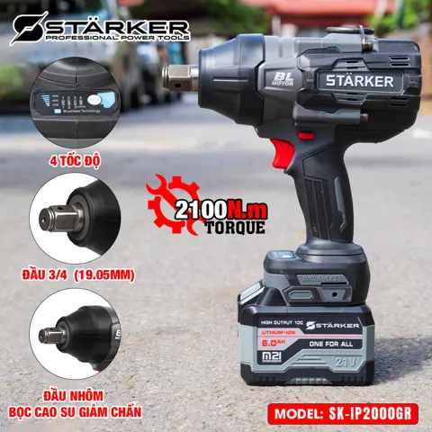 Máy Siết Bulong Pin 21V, Lực Siết 2000N·m, Đầu 3/4 Inch, 5 Cấp Tốc, Kèm Hộp Nhựa - ảnh 7