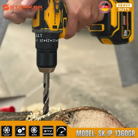 Máy Khoan Pin 21V Brushless, Mũi 13mm, Có Búa, Màu Vàng - ảnh 9