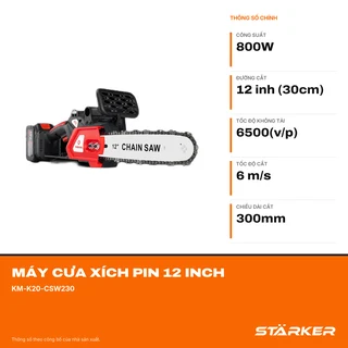 Máy Cưa Xích Pin 12 Inch, Màu Đỏ - ảnh 2