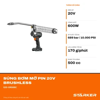 Súng Bơm Mỡ Pin 20V Brushless, Áp Suất 689 Bar, Bình 500cc - ảnh 9