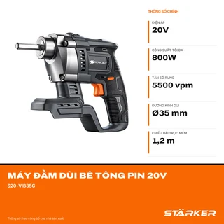 Máy Đầm Dùi Bê Tông Pin 20V, Dùi Ø35mm, Trục Mềm 1,2m - ảnh 2
