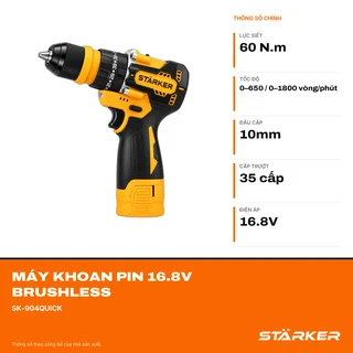 Máy Khoan Pin 16.8V Brushless, Mũi 10mm, Quick 2 Trong 1, Kèm 2 Pin + Sạc + Hộp - ảnh 2