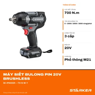 Máy Siết Bulong Pin 20V Brushless, Lực Siết 700N·m, Auto-Stop, Chân Pin M21 - ảnh 2