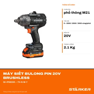 Máy Siết Bulong Pin 20V Brushless, Lực Siết 1200N·m, 3 Cấp Tốc Độ, Đầu Bulong Đặc - ảnh 2