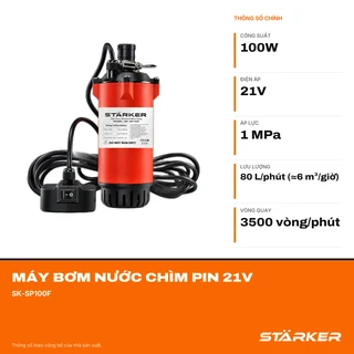 Máy Bơm Nước Chìm Pin 21V, Công Suất 100W, Lưu Lượng 80L/Phút - ảnh 2