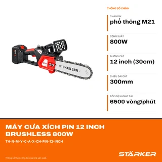 Máy Cưa Xích Pin 12 Inch Brushless 800W, Cắt 30cm, Màu Đỏ - ảnh 2