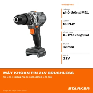 Máy Khoan Pin 21V Brushless, Mũi 13mm, Lực Siết 90N·m, Màu Xám Cam - ảnh 2