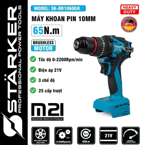 Máy Khoan Pin 21V Brushless, Mũi 10mm, Có Búa, Màu Xám/Đỏ/Xanh - ảnh 11