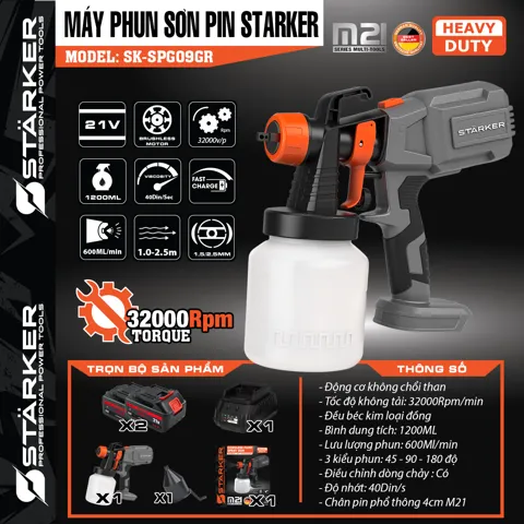 Máy Phun Sơn Pin 20V, Phun Đều Mịn, Chân Pin M21 - ảnh 9
