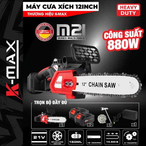 Máy Cưa Xích Pin 12 Inch Brushless 800W, Cắt 30cm, Màu Đỏ - ảnh 4