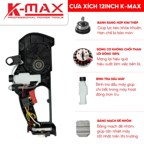 Máy Cưa Xích Pin 12 Inch Brushless 800W, Cắt 30cm, Màu Đỏ - ảnh 5