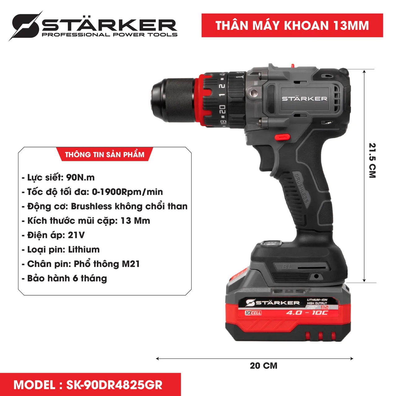 THÂN MÁY KHOAN PIN STARKER SK-90DR4825GR