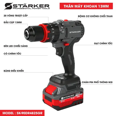 Máy Khoan Pin 21V Brushless, Mũi 13mm, Lực Siết 90N·m - ảnh 3