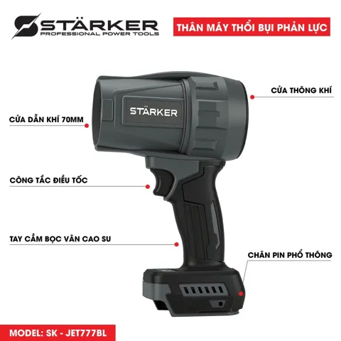 Máy Thổi Bụi Phản Lực Pin 20V Brushless, Lực Thổi 1000G, 3 Cấp Gió, Màu Xám Đen - ảnh 3