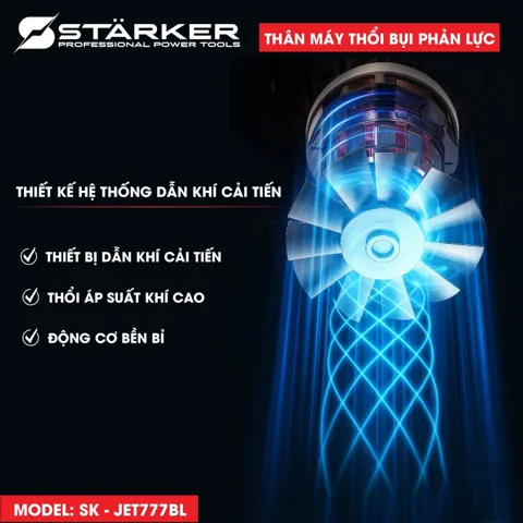 Máy Thổi Bụi Phản Lực Pin 20V Brushless, Lực Thổi 1000G, 3 Cấp Gió, Màu Xám Đen - ảnh 5