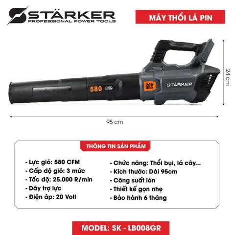 Máy Thổi Lá Pin 20V, Lực Gió 580CFM, 3 Cấp Gió, Công Suất Lớn - ảnh 5