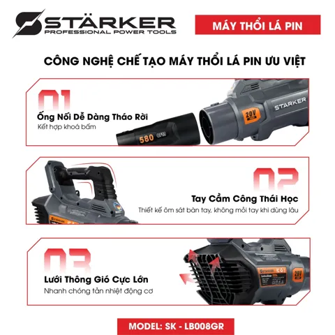 Máy Thổi Lá Pin 20V, Lực Gió 580CFM, 3 Cấp Gió, Công Suất Lớn - ảnh 4