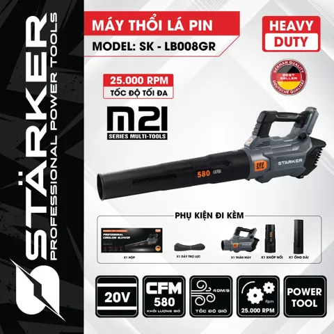 Máy Thổi Lá Pin 20V, Lực Gió 580CFM, 3 Cấp Gió, Công Suất Lớn - ảnh 9