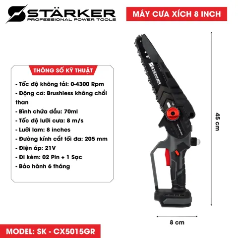 Máy Cưa Xích Pin 21V, 8 Inch Brushless, Cắt 205mm, Kèm 2 Pin + Sạc - ảnh 3