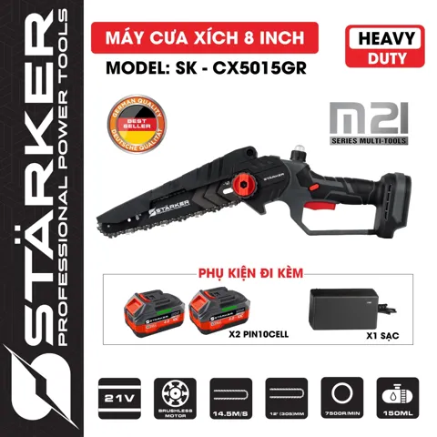 Máy Cưa Xích Pin 21V, 8 Inch Brushless, Cắt 205mm, Kèm 2 Pin + Sạc - ảnh 10