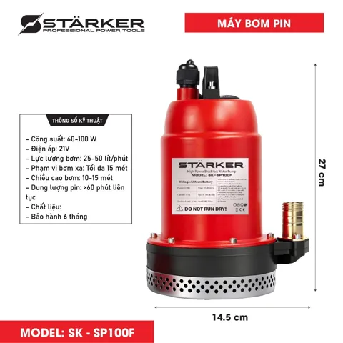 Máy Bơm Nước Chìm Pin 21V, Công Suất 120W, Bơm Cao 15m - ảnh 5