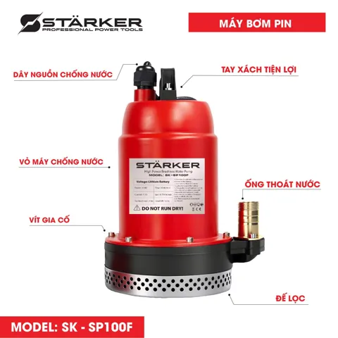 Máy Bơm Nước Chìm Pin 21V, Công Suất 120W, Bơm Cao 15m - ảnh 7