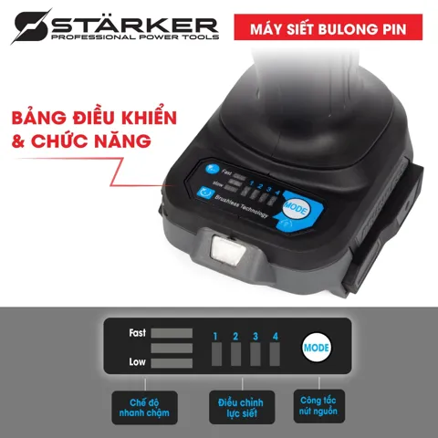 Máy Siết Bulong Pin 20V Brushless, Lực Siết 1200N·m, 3 Cấp Tốc Độ, Đầu Bulong Đặc - ảnh 8